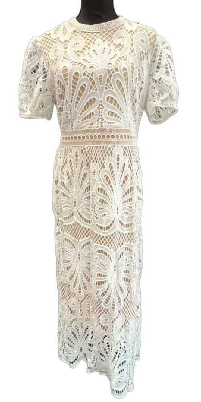 PinkBlush Ivory Crochet Lace Midi Dress